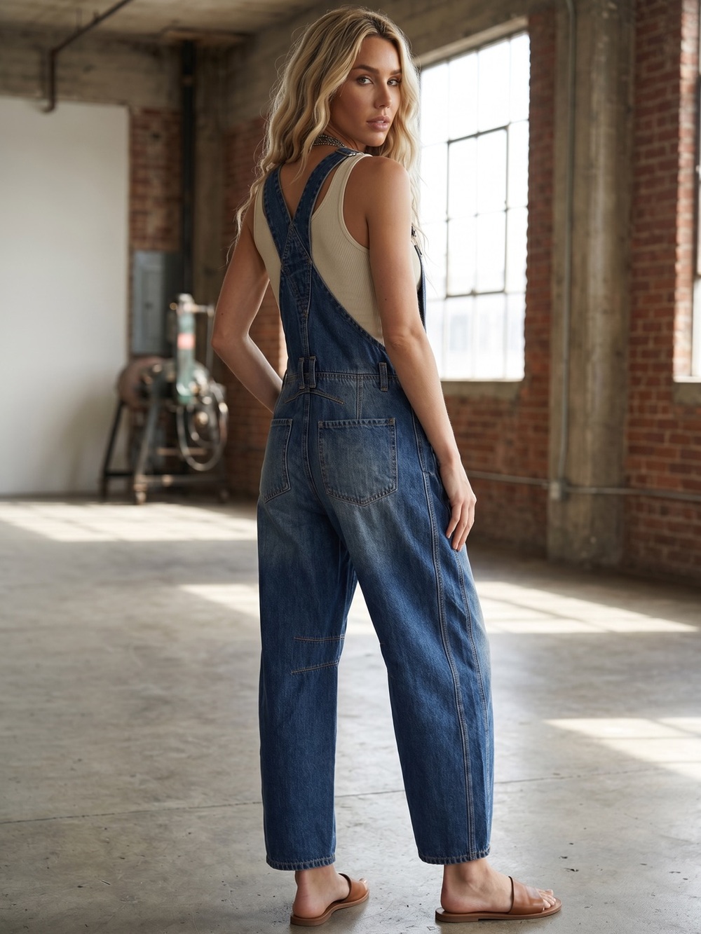 NWT Bluivy Denim Dark Wash Barrel Relaxed Fit Boho Overalls - Picture 3 of 11